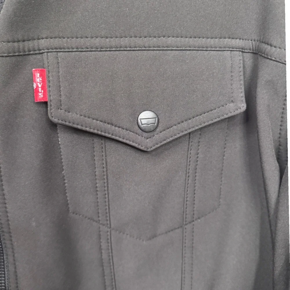 Levis Mens Black Softshell Trucker Jacket Full Zip Stand Collar Size XL EG